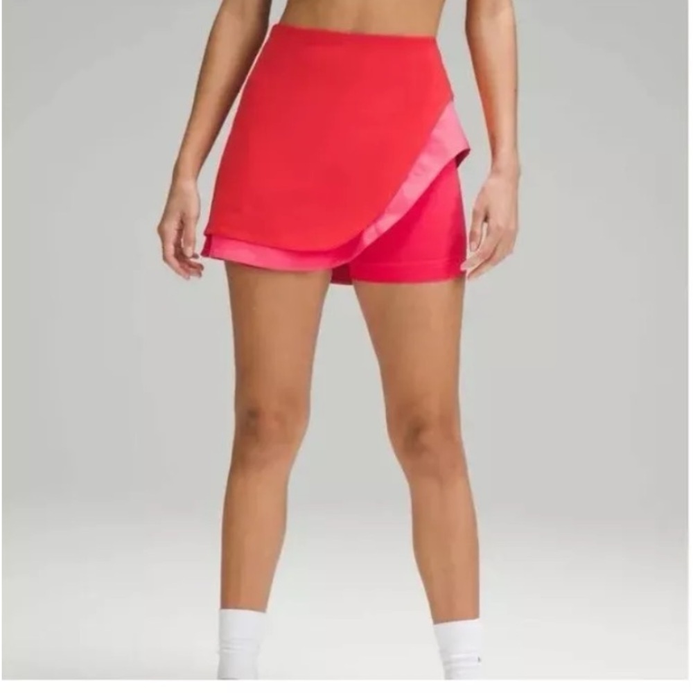 lululemon Tennis Skirt Size 2 Red Pink Asymmetrical Layered High Rise Skirt NWT - Picture 5 of 13